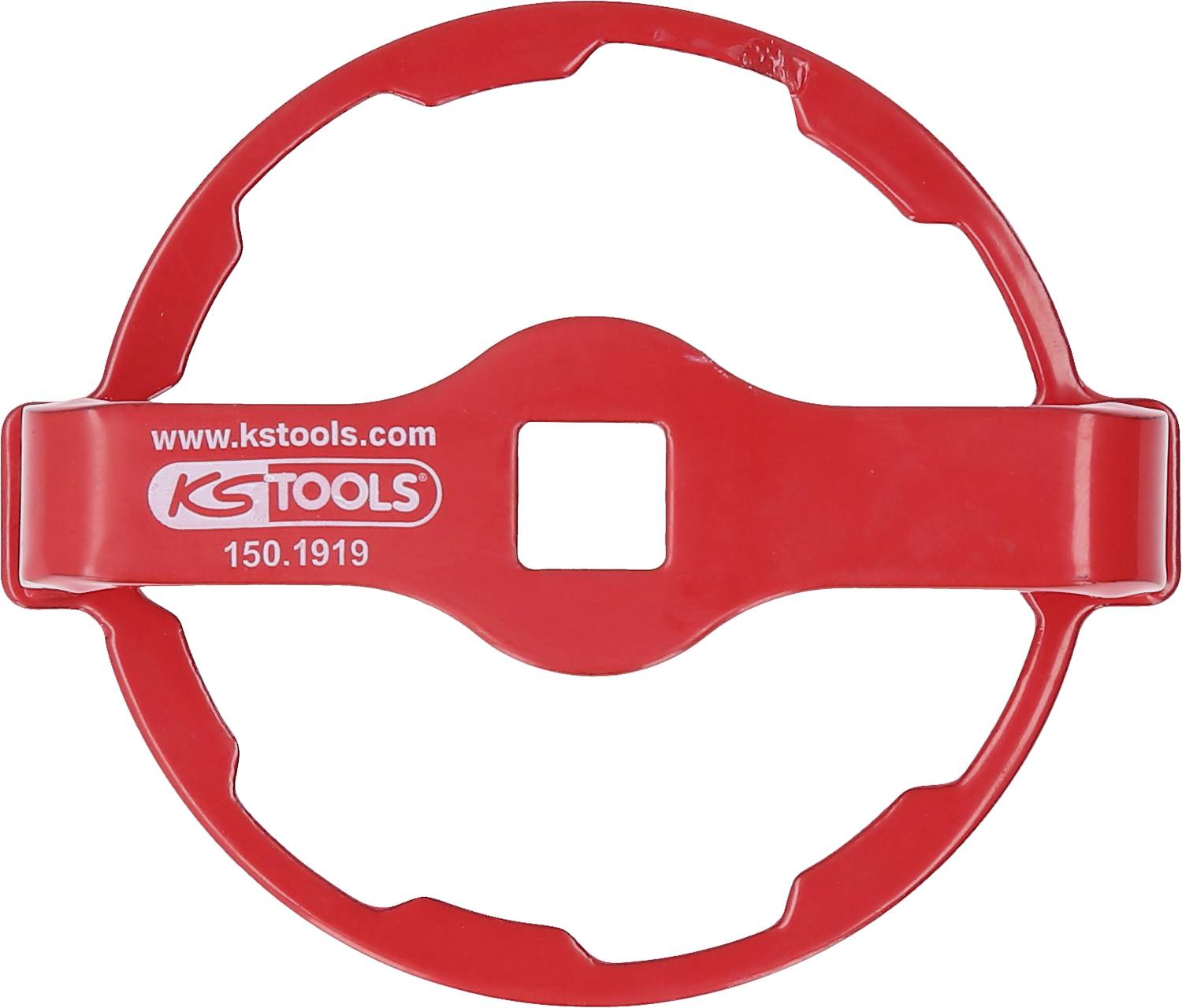 Roter Kunststoff-Drehgriff von KS Tools, Modellnummer 150.1919, zur Bedienung von Werkzeugen.