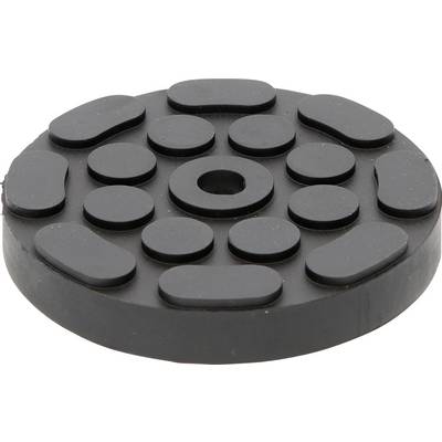Schwarze, runde Gummischeibe mit mehreren erhabenen ovalen und kreisförmigen Elementen, die radial angeordnet sind.