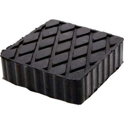 Ein schwarzer, quadratischer Gummiblock mit diagonalen Rillen auf der Oberfläche.