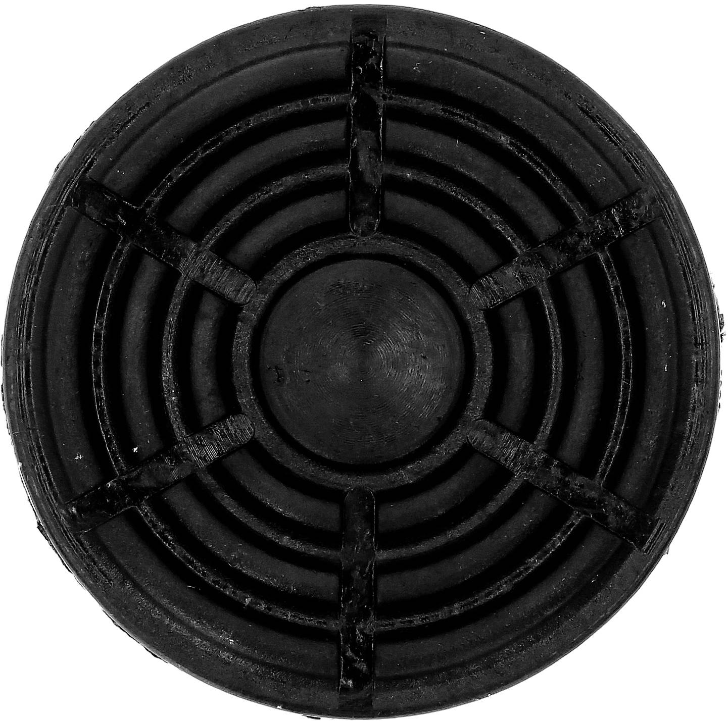 'Schwarzer, runder Gullydeckel mit kreisförmigen Rillen und strukturiertem Muster.'