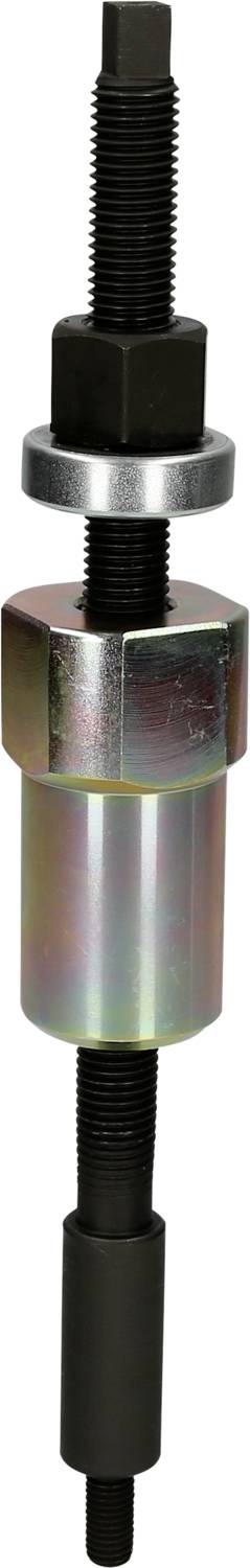 Ein zylinderförmiges Metallwerkzeug mit Schraubengewinde, möglicherweise ein Abzieher oder eine Spannvorrichtung.
