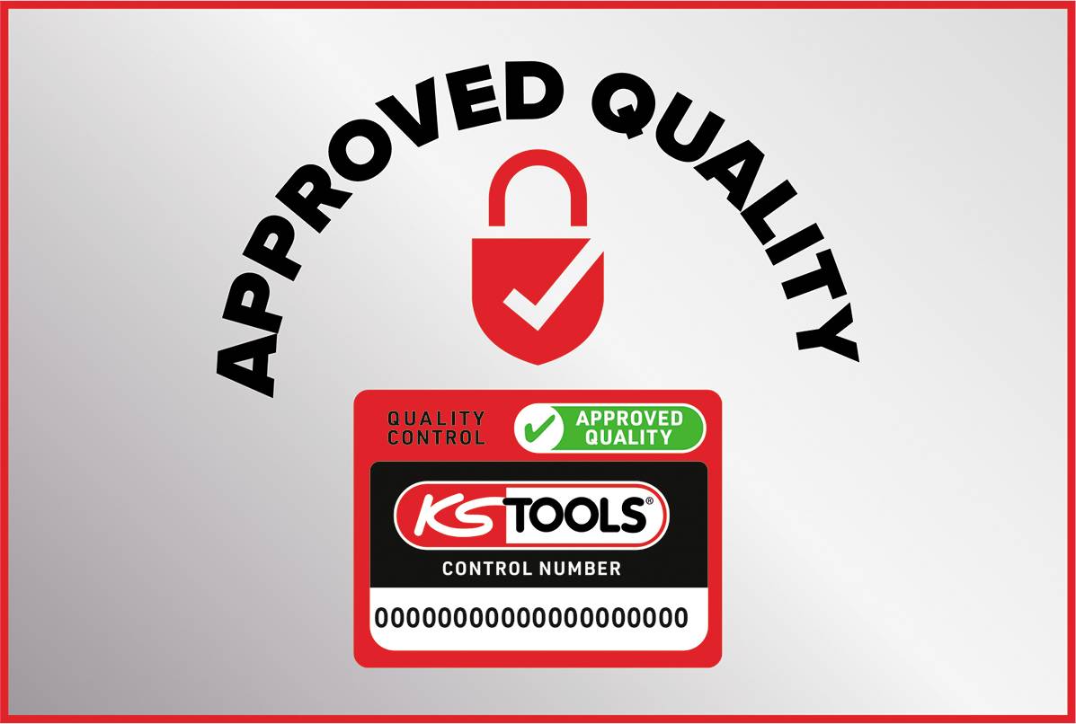 'Approved Quality' und ein Vorhängeschloss-Symbol sind über einem 'KS Tools' Etikett abgebildet.
