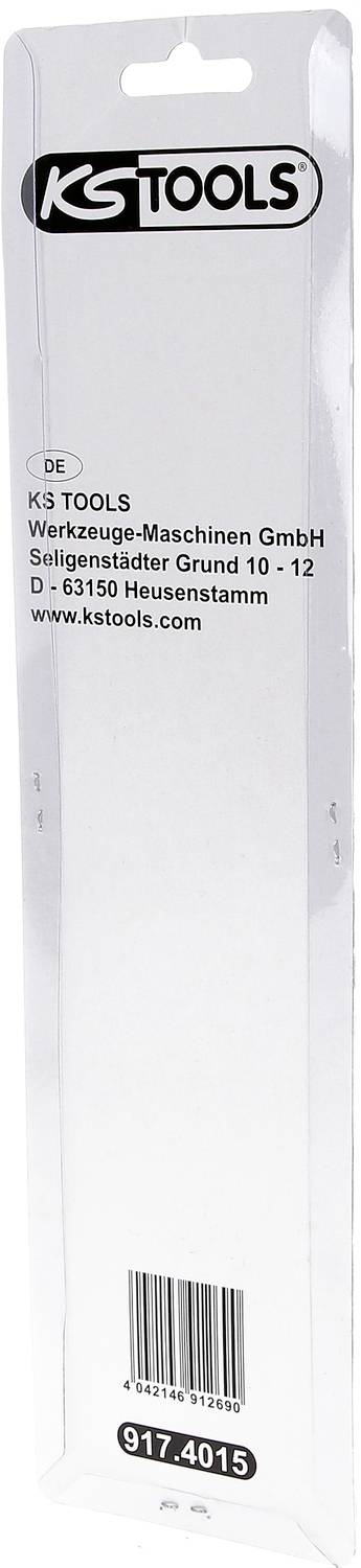 Weiße Verpackung mit 'KS TOOLS' Logo. Enthält Adressinformationen der Firma KS TOOLS und eine Webseite.