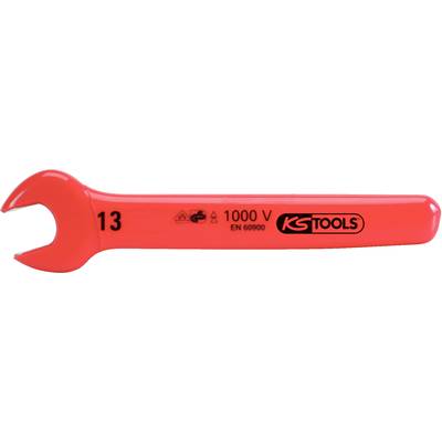 Ein roter, isolierter Schraubenschlüssel mit der Markierung '1000 V', geeignet für Arbeiten unter Spannung. Größe 13, Marke KS Tools.
