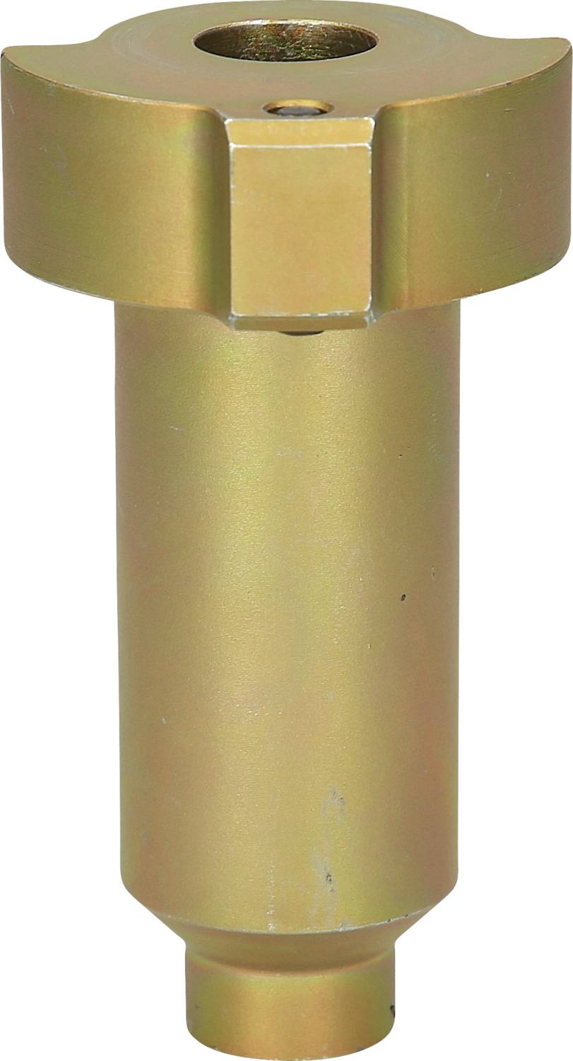 Metallene, zylindrische Komponente mit flachen Kanten, möglicherweise ein Maschinen- oder Ingenieurbauteil.