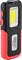 Tragbare LED-Arbeitsleuchte in Schwarz und Rot mit Markennamen und Modellnummer auf der Vorderseite. Ideal für Werkstattnutzung.