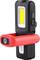 Tragbare LED-Arbeitsleuchte mit schwarzem Gehäuse, rotem Magnetfuß und Ladeanzeige.