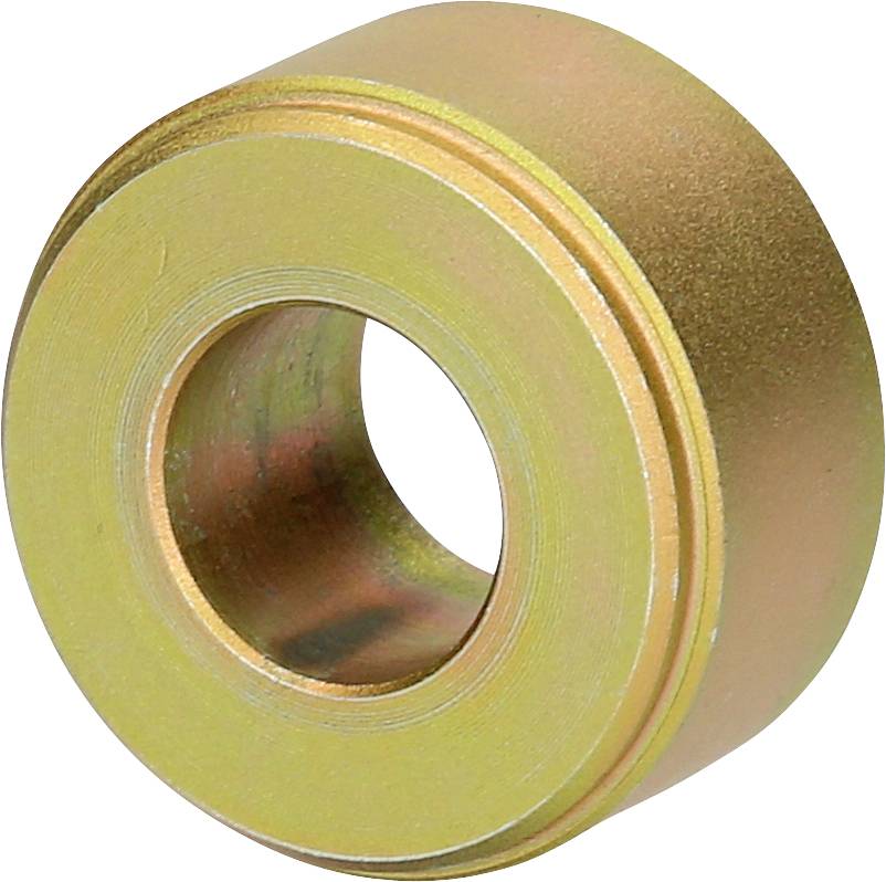 Metallischer Ring mit kreisförmiger Öffnung, vermutlich ein Maschinenteil oder Lager. Goldene, glänzende Oberfläche.