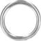 Ein einfacher, silberner Metallring auf weißem Hintergrund.