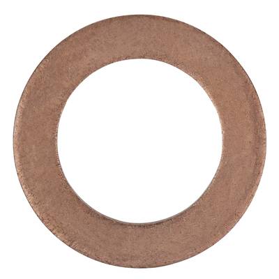 Ein flacher, runder Kupferring mit einem großen Loch in der Mitte. Der Ring hat eine raue Textur.