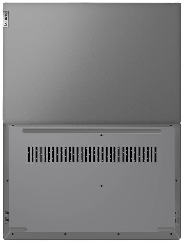 'Rückseite eines Laptops in grauem Finish, zeigt Lüftungsschlitze und Schrauben, Markenlogo in der Ecke oben links sichtbar.'