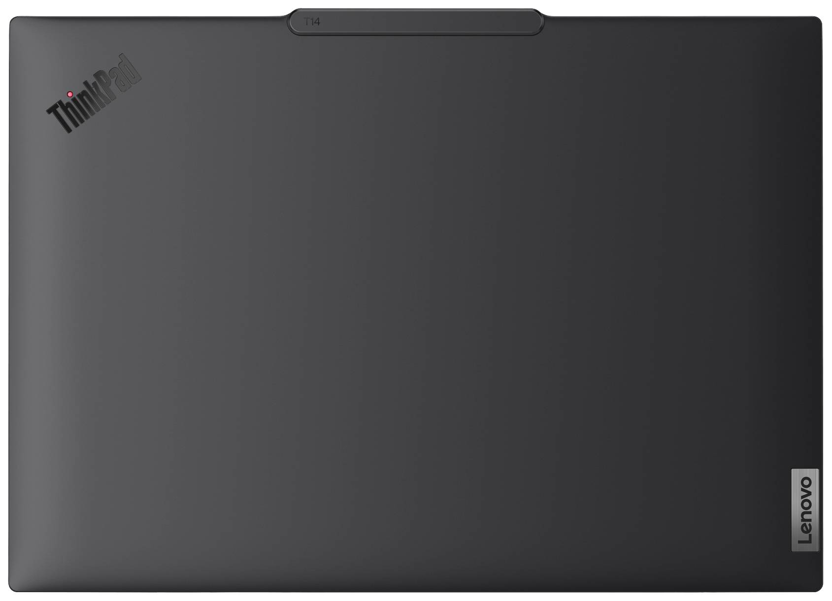 Ein geschlossener Laptop mit dunkelgrauem Gehäuse. Lenovo-Logo in der Ecke.