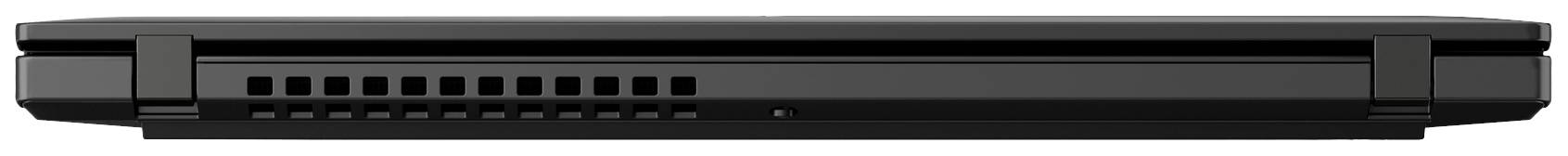 Ein geschlossener schwarzer Laptop, von der Seite gezeigt. Oben sind Lüftungsschlitze sichtbar.