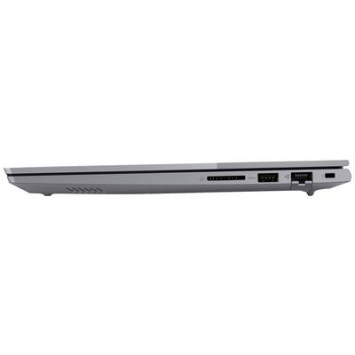 Seitenansicht eines Laptops mit Anschlüssen: USB, Ethernet und Kartenleser. Gehäusefarbe grau, geschlossen and schlankes Design.