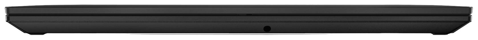 Ein schwarzer, geschlossener Laptop von der Seite.