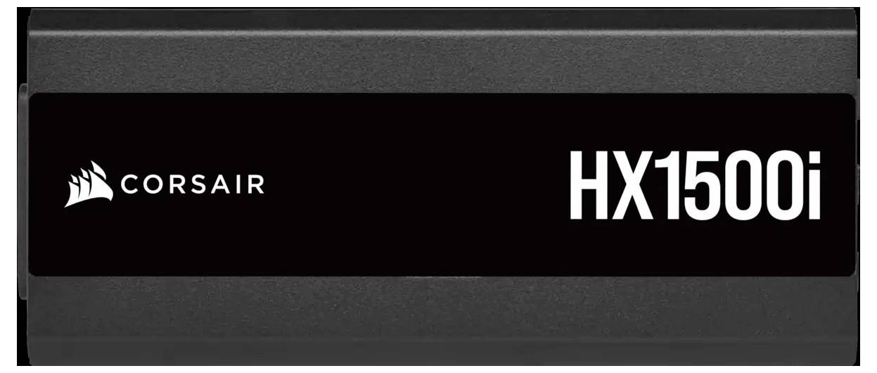 Schwarzes Netzteil mit dem Logo 'Corsair' und der Modellnummer 'HX1500i' auf der Vorderseite.
