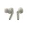 Zwei kabellose In-Ear-Kopfhörer in hellem Grau. Sie haben eine glatte Oberfläche und ovale Form mit kleinen Mikrofoneingängen.