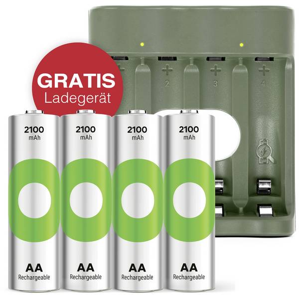 GP "Aktion Gratis Ladegerät" USB-Modell Ladegerät GP B441 inkl. 4x AA-Akku Mignon (AA)-Akku NiMH 2100 mAh 1.2 V 1 Set