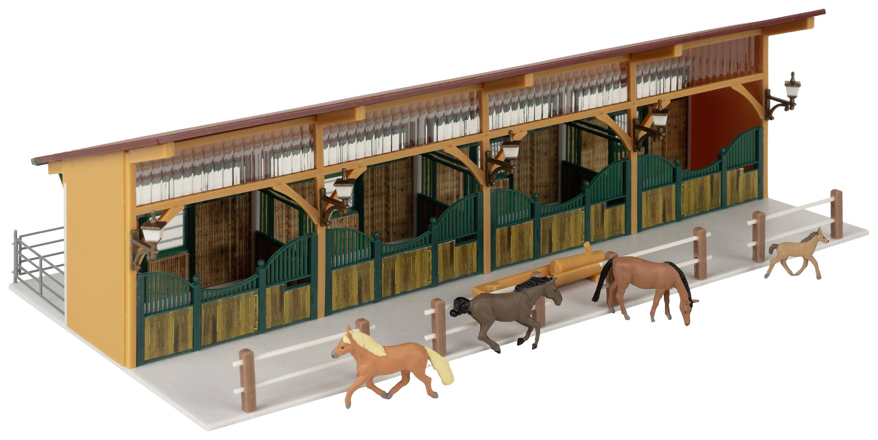 Faller 130597 H0 Pferdestall mit 4 Pferden