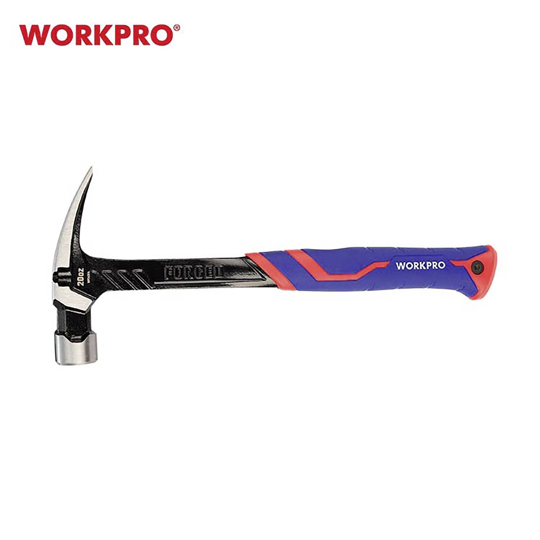 Hammer mit blauen und roten Griffen, Markenname 'WORKPRO' auf dem Griff.
