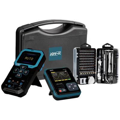 Messgerät-Set inklusive Multimeter, Oszilloskop und Werkzeugkoffer. Anzeige zeigt 'AUTO'. Ideal für Elektronik-Reparaturen.