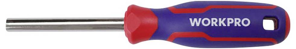 Ein blauer und roter Schraubenziehergriff mit dem Aufdruck 'WORKPRO'.