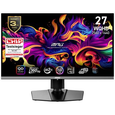 Ein Monitor von MSI mit 27 Zoll und WQHD-Auflösung (2560 x 1440). Er hat eine Garantie von 3 Jahren und ist ein Testsieger.