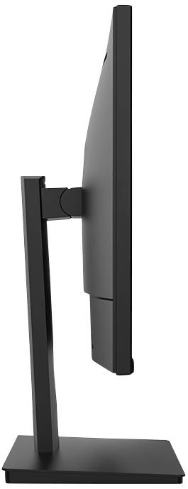 Ein schlanker Computermonitor im Profil, mit rechteckigem Standfuß und verstellbarem Display. Ideal für moderne Arbeitsplätze.