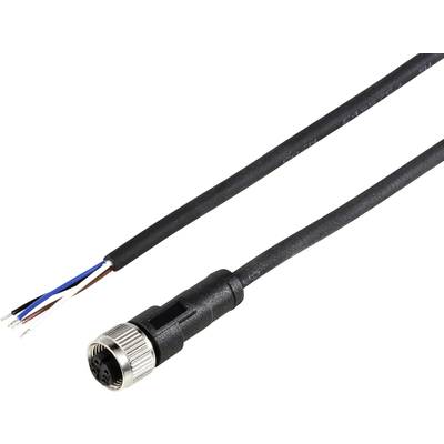 Ein schwarzes Kabel mit freiliegenden Drähten an einem Ende und einem runden Metallstecker am anderen.