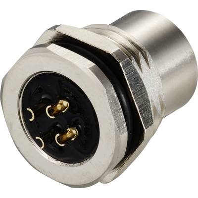 Dreipoliger elektrischer Steckverbinder mit Metallgehäuse und schwarzem Isolator, geeignet für industrielle Anwendungen.