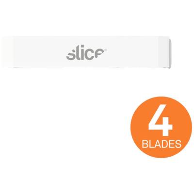 Eine Verpackung mit der Aufschrift 'slice' und daneben ein orangefarbener Kreis mit der Zahl '4' und dem Wort 'Blades'.