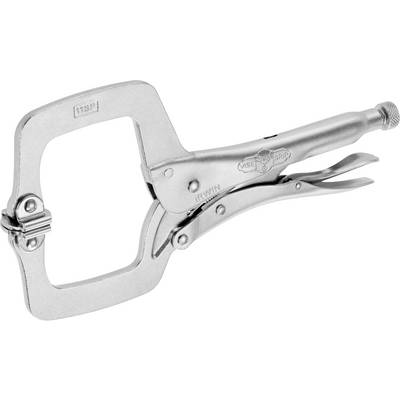Metallische Spannzange mit rechteckigen Backen und einem Schraubmechanismus, der zur Fixierung von Werkstücken in der Holzbearbeitung genutzt wird.