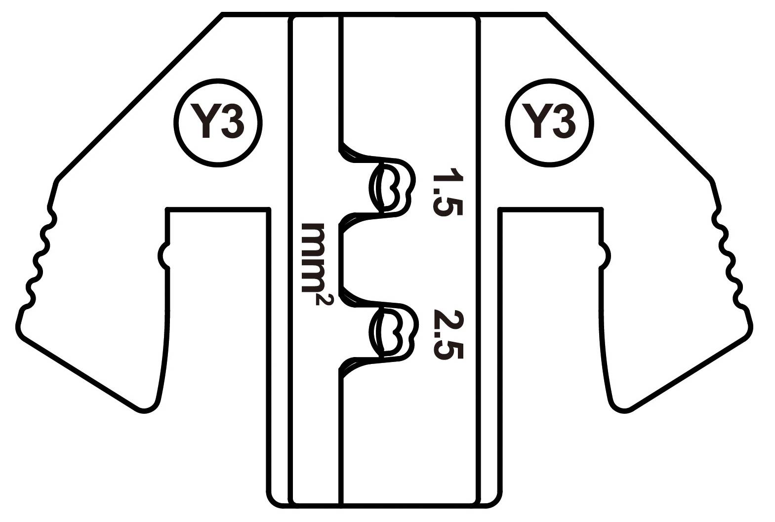 Abbildung eines Kabelschuhs mit Beschriftung 'Y3', geeignet für Kabelquerschnitte von 1,5 bis 2,5 mm².