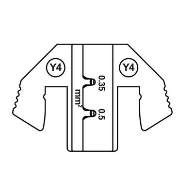Diagramm eines Werkzeugs mit Griffen an beiden Seiten, markiert mit 'Y4'. Zwei Maßangaben: 0,35 mm² und 0,5 mm² an der Werkzeugöffnung.