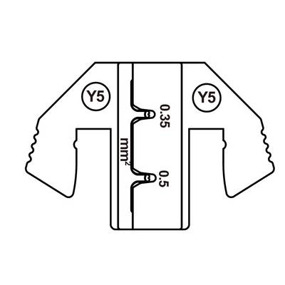 Diagramm eines Kabelschuhs mit Markierungen 'Y5', Größenindikatoren 0,35 mm² und 0,5 mm². Zeigt Kabelgrößenkompatibilität.