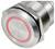 Silberner Metallknopf mit rotem LED-Ring. Funktioniert als beleuchteter Druckschalter.
