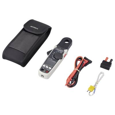 Digitales Zangenmessgerät mit Tasche, Messkabeln und Zubehör. Geeignet für elektrische Messungen wie Spannung und Stromstärke.