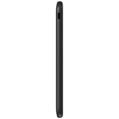 Ein schlankes, schwarzes Mobiltelefon von der Seite betrachtet, zeigt die grundlegende Form ohne sichtbare Marken- oder Tastendetails.