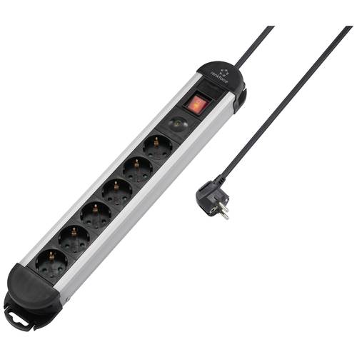Renkforce RF-6417718 Überspannungsschutz-Steckdosenleiste 6fach Schwarz, Aluminium Schutzkontakt 1 St.