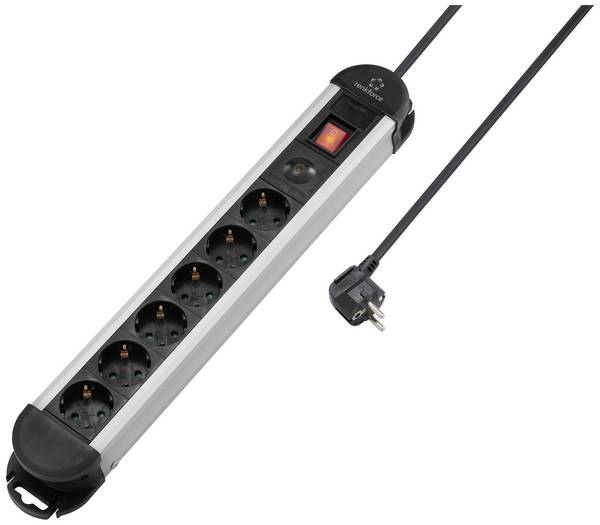 Renkforce RF-6417718 Überspannungsschutz-Steckdosenleiste 6fach Schwarz, Aluminium Schutzkontakt 1 St.