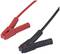 Rotes und schwarzes Starthilfekabel mit Klemmen zum Verbinden von Autobatterien.