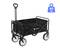 Schwarzer Bollerwagen mit Griff und vier Rädern, belastbar bis 80 kg. Ideal für den Transport von Gegenständen im Freien.