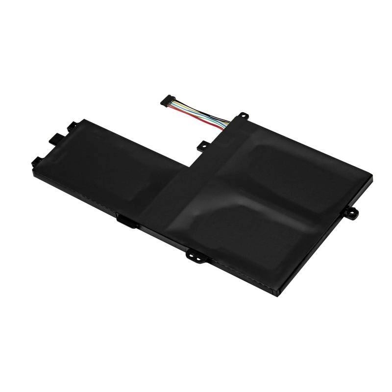 Ein flacher, schwarzer Laptop-Akku mit mehrfarbigem Kabel. Geeignet für den Austausch oder die Reparatur von Laptop-Akkus.