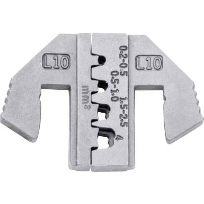 Metallische Crimpzange mit eingravierten Größenangaben für Drahtstärken von '0,5' bis '4 mm²'.