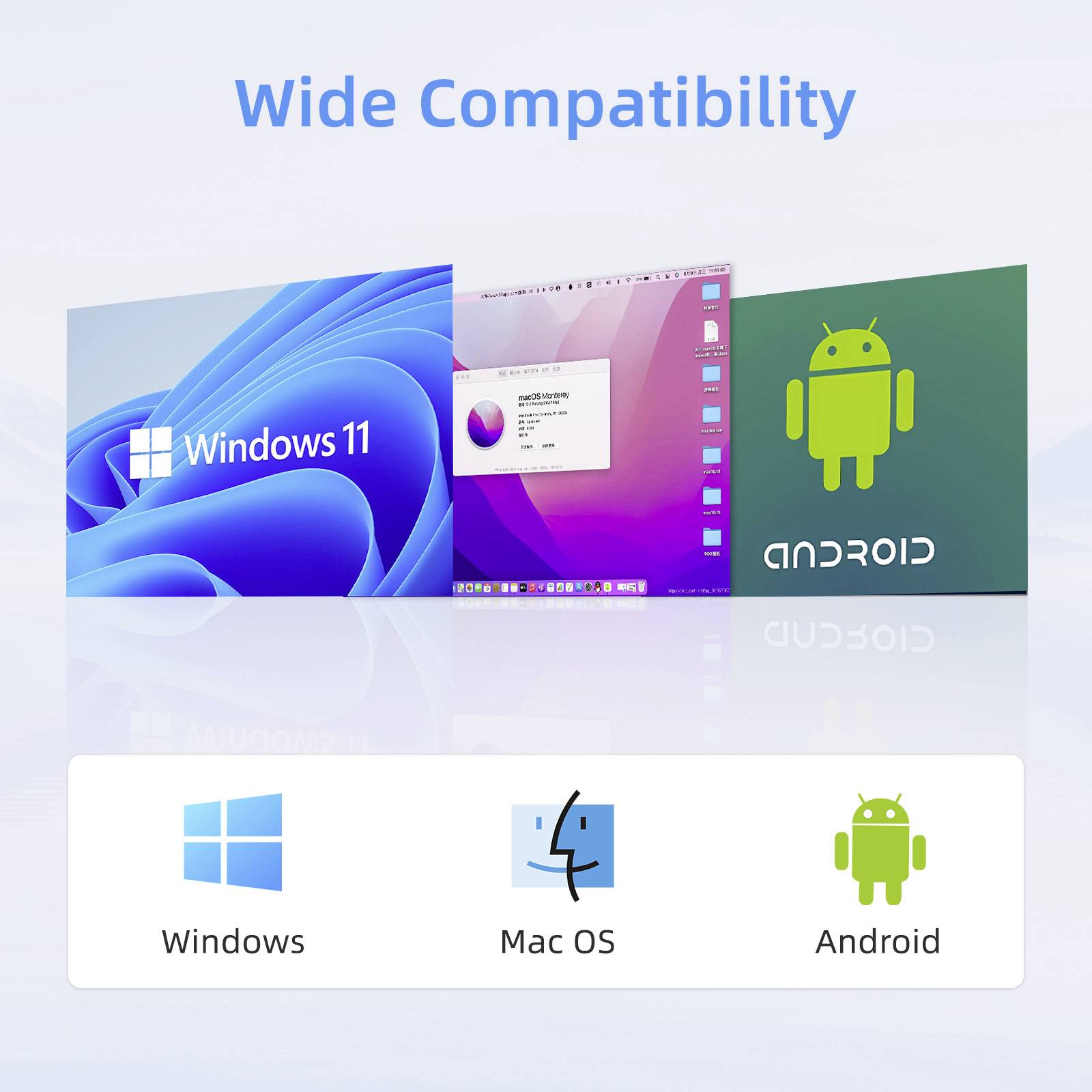Breite Kompatibilität mit Logos für Windows, Mac OS und Android
