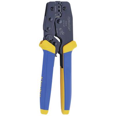 Handzange mit blau-gelben Griffen zur Kabelverarbeitung. Geeignet für Aderendhülsen.