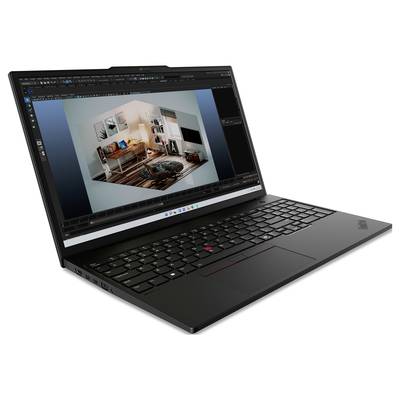 Ein Laptop mit offenem Bildschirm zeigt ein 3D-Design-Programm mit dem Bild eines modern gestalteten Wohnzimmers.