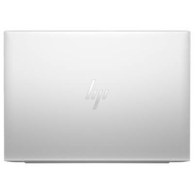 Silberner Laptop-Deckel mit einem Logo in der Mitte.