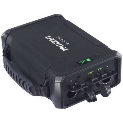 Tragbare Powerstation von VOLTCRAFT, Modell VCP-90, mit zwei USB-Anschlüssen und zwei 12V-Ausgängen, geeignet für unterwegs.