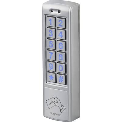 Elektronisches Zugangskontrollgerät mit beleuchteter Zifferntastatur (0-9, *, #) und Kartenleser. Marke 'Sygonix'.